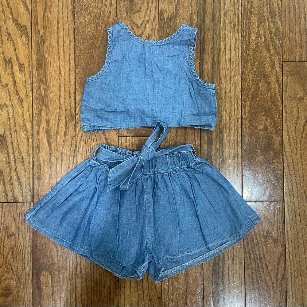 Cutest denim two piece set shirts and crop top